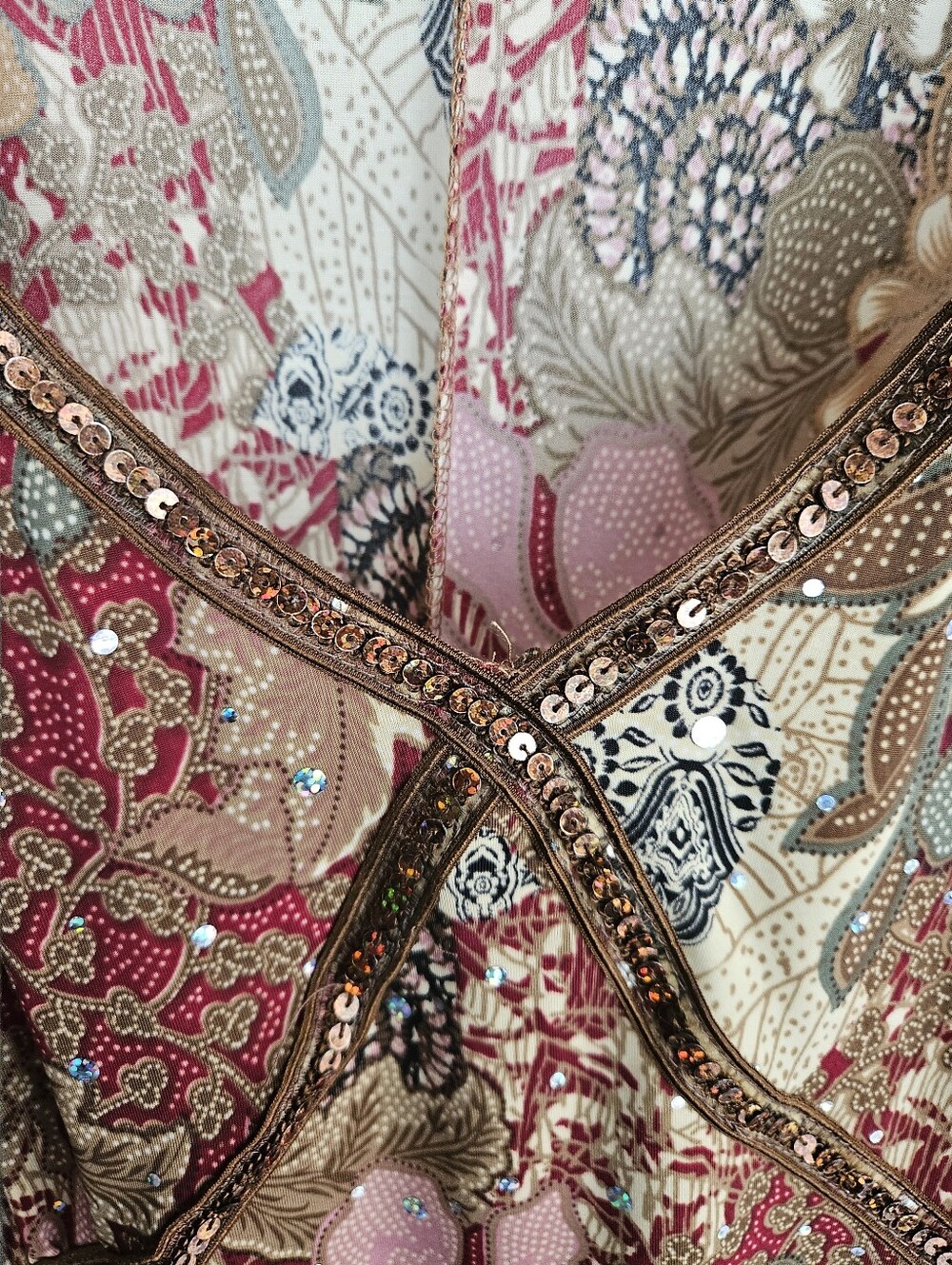 Vtg Ing+ USA Y2k Boho Women 3X Flowy Floral Sequin Festival Feminine Blouse - Picture 12 of 13